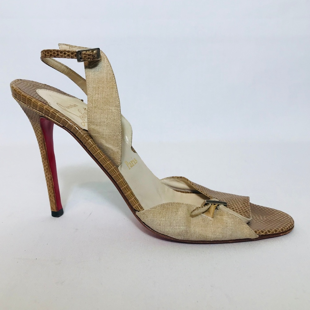 Christian Louboutin Linen & Lizard Skin Slingback